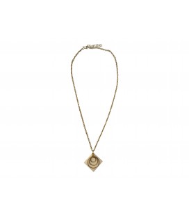 Three brass rings on a white piece necklace