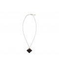 Three silver plated rings on a black piece necklace